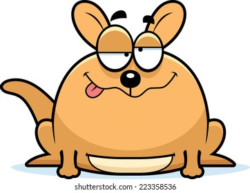 A cartoon illustration of a little kangaroo looking drunk.