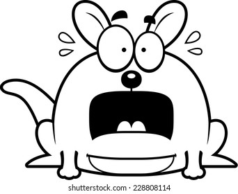 A cartoon illustration of a little kangaroo looking terrified.