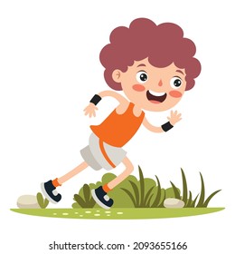Cartoon Illustration OF A Little Kid Running