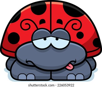 A cartoon illustration of a little ladybug looking sick.