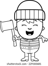 A cartoon illustration of a little lumberjack with an axe.