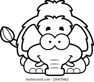 A cartoon illustration of a little mammoth happy and smiling.