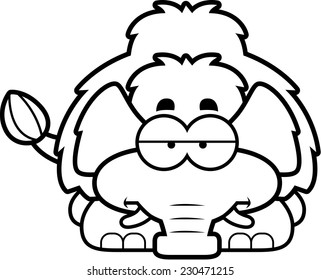 A cartoon illustration of a little mammoth looking bored.