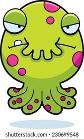 A cartoon illustration of a little monster looking mad.