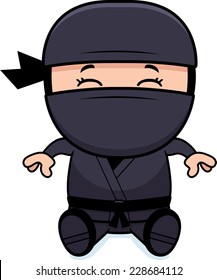 A cartoon illustration of a little ninja sitting.