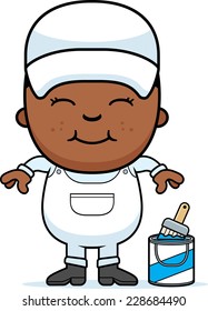 A cartoon illustration of a little painter smiling.