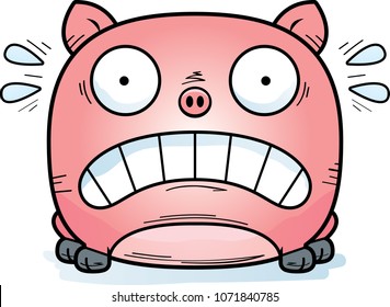 A cartoon illustration of a little pig looking terrified.