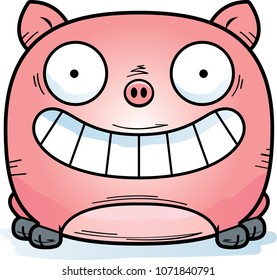 A cartoon illustration of a little pig looking happy.