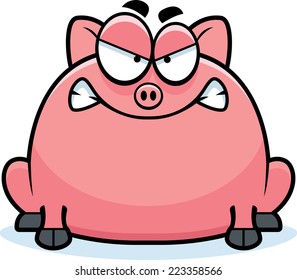 A cartoon illustration of a little pig looking mad.