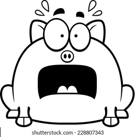 A cartoon illustration of a little pig looking terrified.