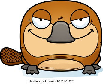 A cartoon illustration of a little platypus with a devious expression.