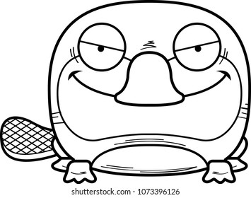 A cartoon illustration of a little platypus with a devious expression.