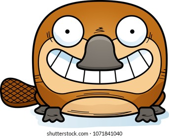 A cartoon illustration of a little platypus happy and smiling.