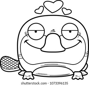 A cartoon illustration of a little platypus with an in love expression.