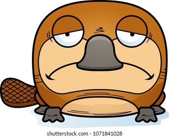 A cartoon illustration of a little platypus with a sad expression.