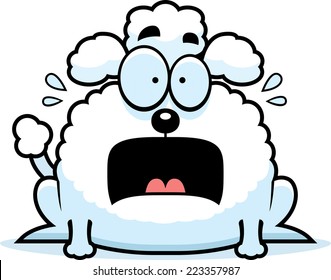 A cartoon illustration of a little poodle looking terrified.