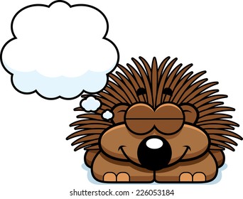 A cartoon illustration of a little porcupine dreaming.