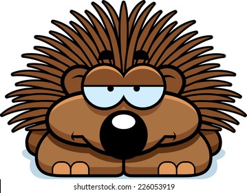 Cartoon Illustration Little Porcupine Sad Expression: เวกเตอร์สต็อก