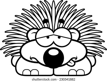 A cartoon illustration of a little porcupine looking sick.