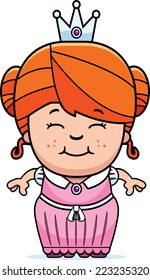 A cartoon illustration of a little princess standing and smiling.