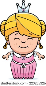 A cartoon illustration of a little princess standing and smiling.