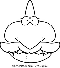 A cartoon illustration of a little pterodactyl hatching from an egg.