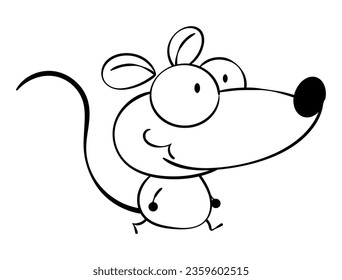 Dibujo de la caricatura de Little Rat caminando. Mejor para el esquema, logotipo y libro de colorear con temas de control de plagas para niños