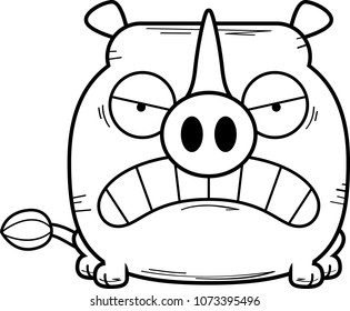 A cartoon illustration of a little rhinoceros with an angry expression.