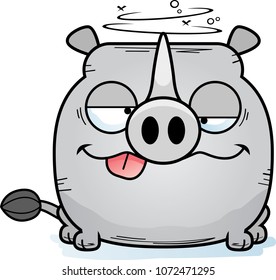 A cartoon illustration of a little rhinoceros with a goofy expression.