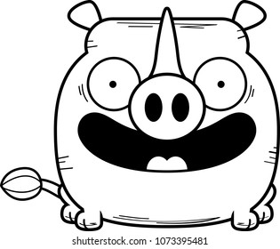 A cartoon illustration of a little rhinoceros happy and smiling.
