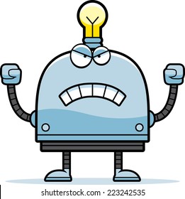 A cartoon illustration of a little robot looking angry.