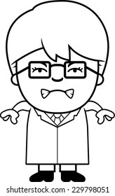 A cartoon illustration of a little scientist looking angry.