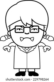 A cartoon illustration of a little scientist looking angry.