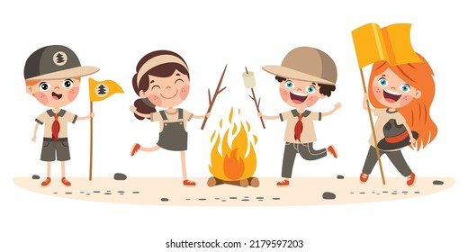 Cartoon Illustration Of Little Scouts