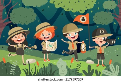 Cartoon Illustration Of Little Scouts