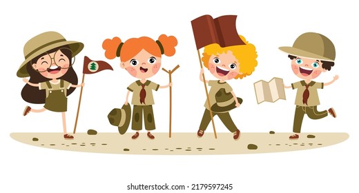 Cartoon Illustration Of Little Scouts
