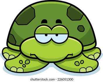 A cartoon illustration of a little sea turtle looking bored.