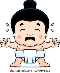 A Cartoon Illustration Of A Little Sumo Boy Crying.