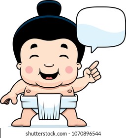 A Cartoon Illustration Of A Little Sumo Boy Talking.