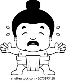 A cartoon illustration of a little sumo boy crying.