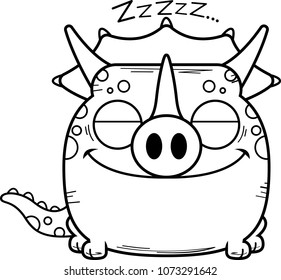 A cartoon illustration of a little Triceratops dinosaur taking a nap.