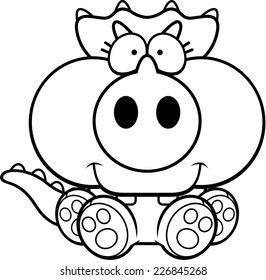 A cartoon illustration of a little Triceratops dinosaur sitting and smiling.