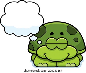 A cartoon illustration of a little turtle dreaming.