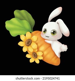 cartoon illustration of a little white rabbit sleeping hugging a big carrot, You can use these clipart for any project such as stickers planner, scrapbooking or used for as part of your design.