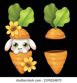 cartoon illustration little white rabbit into a big carrot, You can use these clipart for any project such as custom, stickers planner, scrapbooking or used for as part of your design.