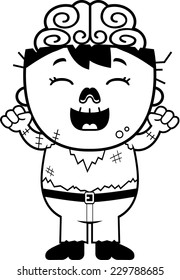 A cartoon illustration of a little zombie celebrating.