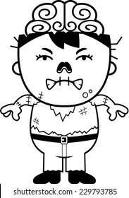 A cartoon illustration of a little zombie looking angry.