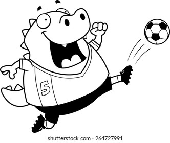 A cartoon illustration of a lizard kicking a soccer ball.