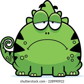 A cartoon illustration of a lizard looking depressed.