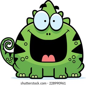 A cartoon illustration of a lizard looking happy.